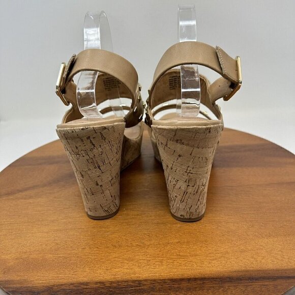 Torrid Studded Double Strap Platform Sandals Wedge Size 11WW Tan Extra Wide Cork - Picture 7 of 13